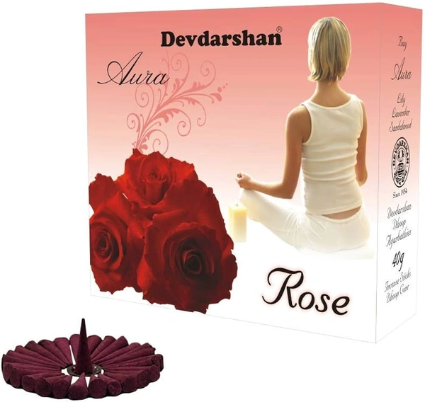 DEVDARSHAN AURA DHOOP CONE ROSE - 40GM