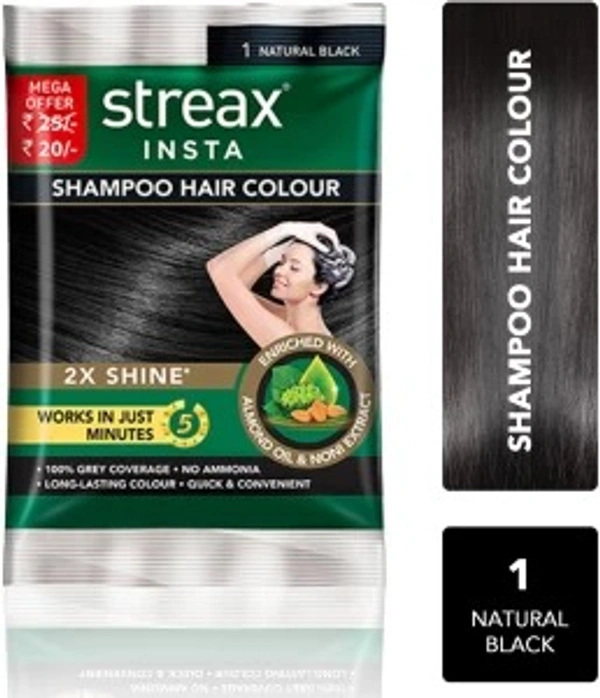 STREAX INSTA SHMP HAIR COL. 1 NAT. BLACK - 13ML
