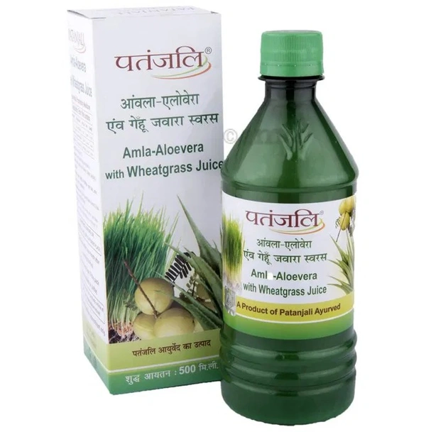 PATANJALI AMLA-ALOEVERA JUICE W/WHEAT GRASS - 50ML