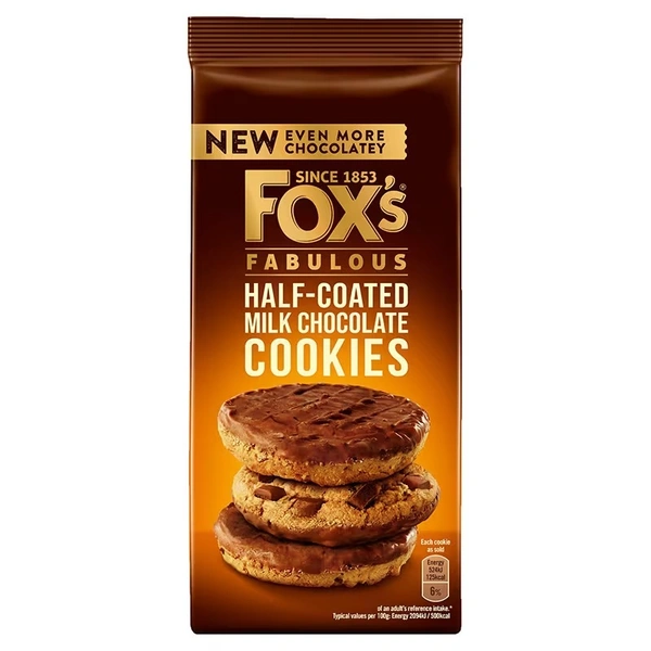 FOXS FABULOUS HALF-COATED MILK CHOC. COOKIES - 175GM