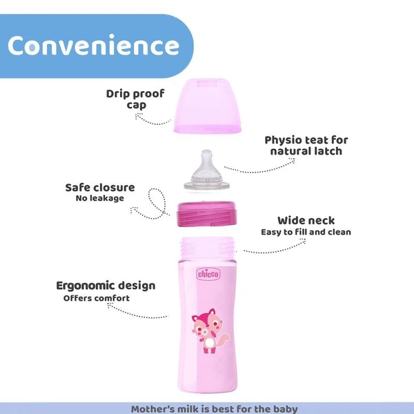 CHICCO BABY W/B FEEDING BOTTLE 4M 330ML PINK - 330ML
