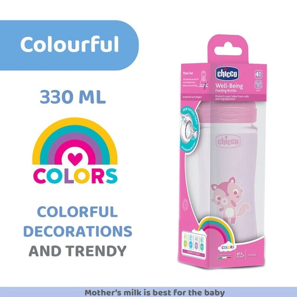 CHICCO BABY W/B FEEDING BOTTLE 4M 330ML PINK - 330ML