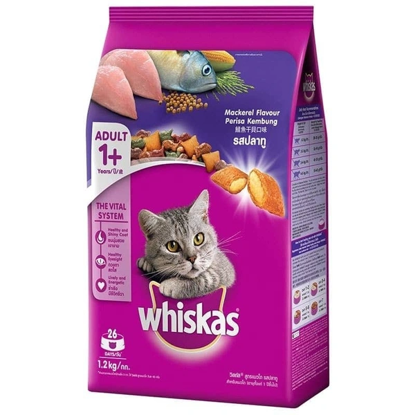WHISKAS ADULT 1+ YEAR MACKEREL FLAVOUR PERSIA KEMBUNG - 1.2KG
