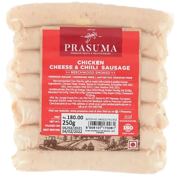 PRASUMA CHK SAUSAGES CHEESE & CHILLI - 250GM