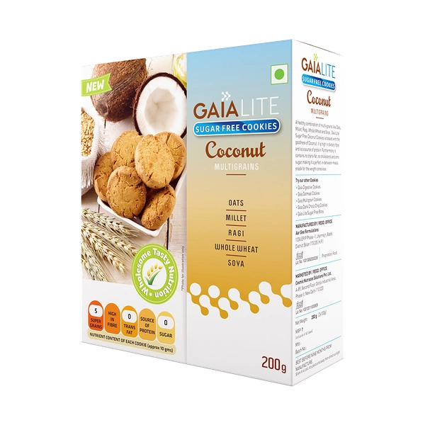 GAIA LITE SUGAR FREE COOKIES COCONUT MULTIGRAIN - 200GM