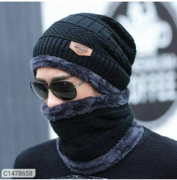 Woolan Muffler Cap  - Black