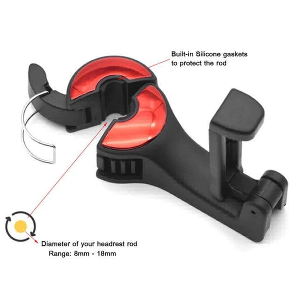 2IN1 UNIVERSAL CAR HEADREST HOOK WITH PHONE HOLDER, PUSES,BACKPACKS, WATER BOTTLE,UMBRELLA