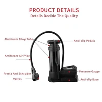 Portable Bike Pump, Foot Bicycle Tire Pump with Pressure Gauge, Bicycle Pump with Presta and Schrader Valve, Air Pump for Balls with Gas Ball Needle
