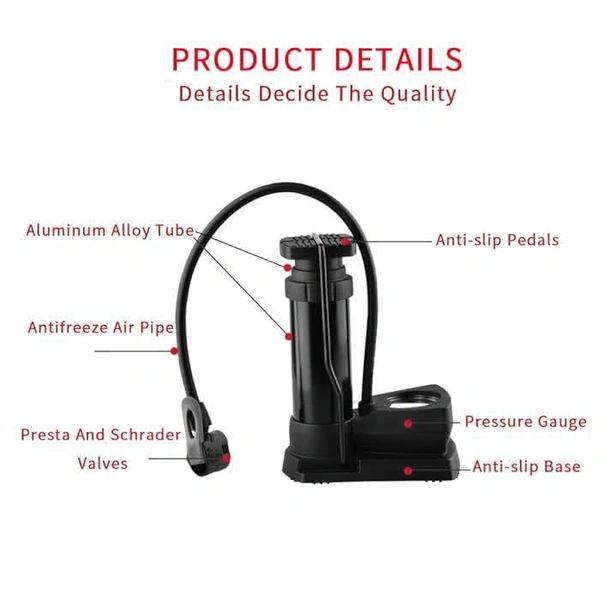 Portable Bike Pump, Foot Bicycle Tire Pump with Pressure Gauge, Bicycle Pump with Presta and Schrader Valve, Air Pump for Balls with Gas Ball Needle