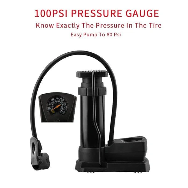 Portable Bike Pump, Foot Bicycle Tire Pump with Pressure Gauge, Bicycle Pump with Presta and Schrader Valve, Air Pump for Balls with Gas Ball Needle