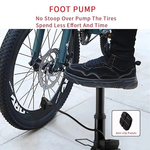 Portable Bike Pump, Foot Bicycle Tire Pump with Pressure Gauge, Bicycle Pump with Presta and Schrader Valve, Air Pump for Balls with Gas Ball Needle