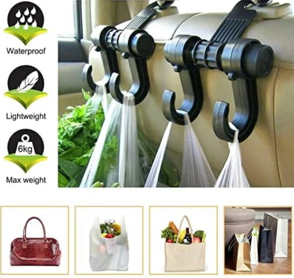Car Seat Back Headrest Hook Hanger for Bag Purse Cloth & Grocery Clip Holder Set of 2 Piece