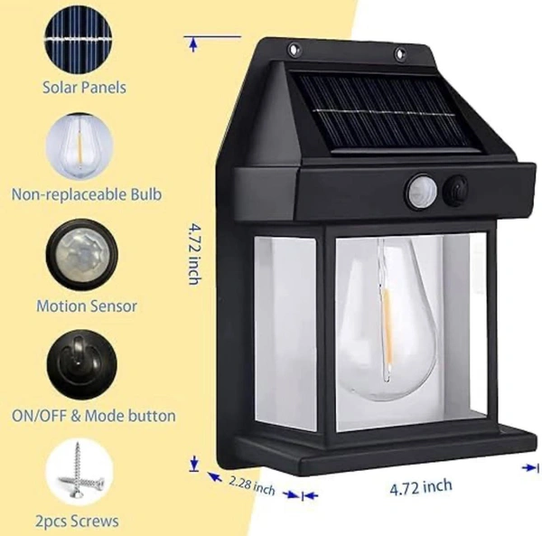 Solar Wall Lights Outdoor, Wireless Dusk to Dawn Porch Lights Fixture, Solar Wall Lantern with 3 Modes & Motion Sensor, Waterproof Exterior Lighting with Clear Panel (Medium, 1)