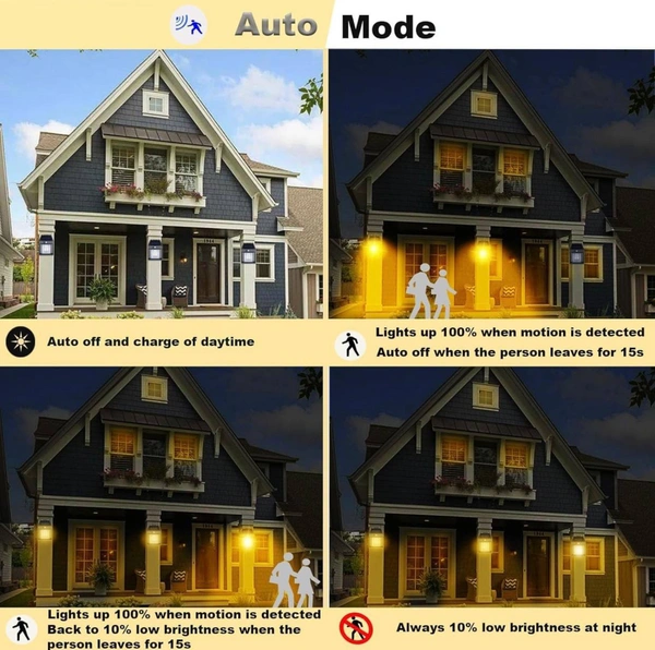 Solar Wall Lights Outdoor, Wireless Dusk to Dawn Porch Lights Fixture, Solar Wall Lantern with 3 Modes & Motion Sensor, Waterproof Exterior Lighting with Clear Panel (Medium, 1)