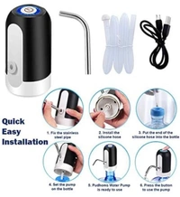 Heavy Duty Automatic USB Charging Wireless Water Can Dispenser Pump for Upto 25 Litre Universal Bottle with Silicone Pipe (Black/White)
