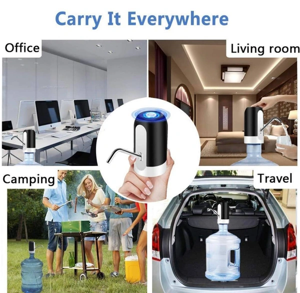 Heavy Duty Automatic USB Charging Wireless Water Can Dispenser Pump for Upto 25 Litre Universal Bottle with Silicone Pipe (Black/White)