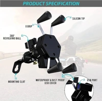 X Grip Handlebar Mount Smartphone Mobile Stand  for Motorbikes (Black)