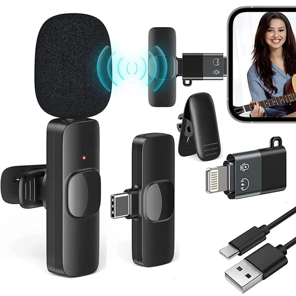 K8 Wireless Collar Mic for Type-C Android Cell Phone,Tablets & iPhone Supported Lavalier Microphone, Noise Reduction Lapel Mike -Shoots,Youtubers, Video Recording,Facebook,Live Stream