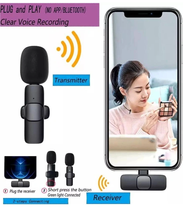 K9 Wireless Microphone Digital Mini Portable Recording Clip Mic with Receiver for All Lighting Mobile Phones Camera Laptop for Vlogging YouTube Online Class, Zoom Call (K9 Microphone)