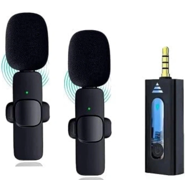 K35 3.5mm Aux Dual Receivers (2 - Mics, 1 Input) Wireless Collar Microphone Lapel Lavalier Mic Plug & Play Mike Compatible withfor Vlogging Interview Live Streaming, DSLR, Camera