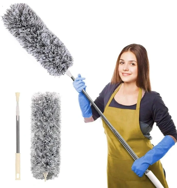 Microfiber Feather Duster Bendable & Extendable Fan Cleaning Duster with Up to 100 inches Stainless Steel Expandable Pole Handle Washable Duster