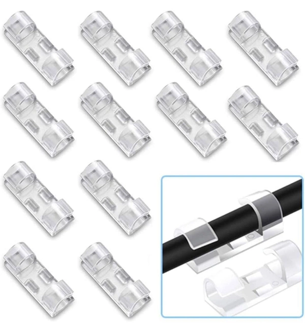 Wire Organizer Cable Management Clip Desktop Cord Hook With 3M Foam (Transparent, Pack Of 20)