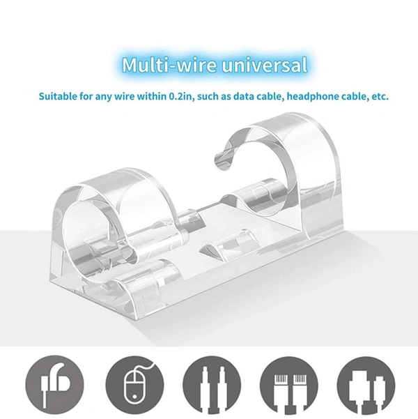 Wire Organizer Cable Management Clip Desktop Cord Hook With 3M Foam (Transparent, Pack Of 20)