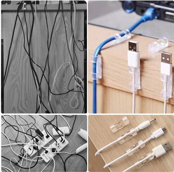 Wire Organizer Cable Management Clip Desktop Cord Hook With 3M Foam (Transparent, Pack Of 20)
