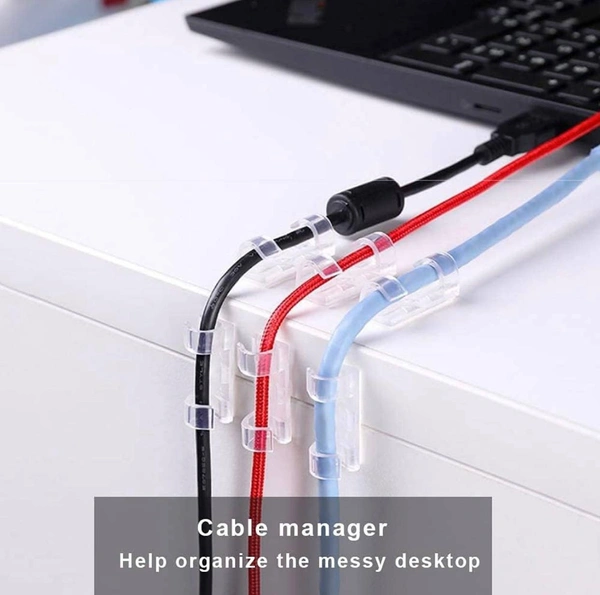 Wire Organizer Cable Management Clip Desktop Cord Hook With 3M Foam (Transparent, Pack Of 20)