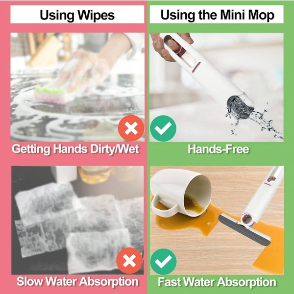 Portable Mini Mop Sponge Mop Easy to Store Hidden Powerful Absorbent Mop Ceramic Drill Floor Cleaning Suitable for Kitchen, Bathroom, Living Room, Car (Mini Mop)