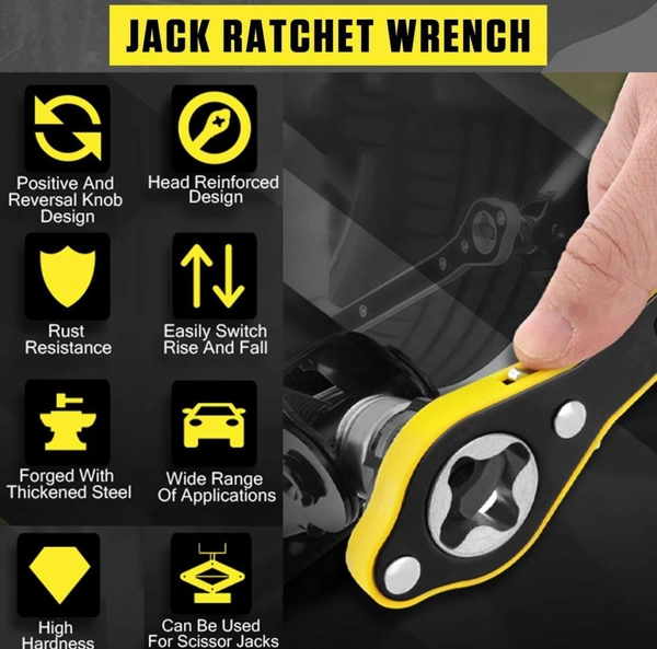 Auto Labor-Saving Jack Ratchet Wrench with Long Handle, Car Jack and Lug Wrench, Handle Scissor Jack, Tire Wheel Lug Wrench Lift Speed Handle Tool for Motorcycle, Car, SUV