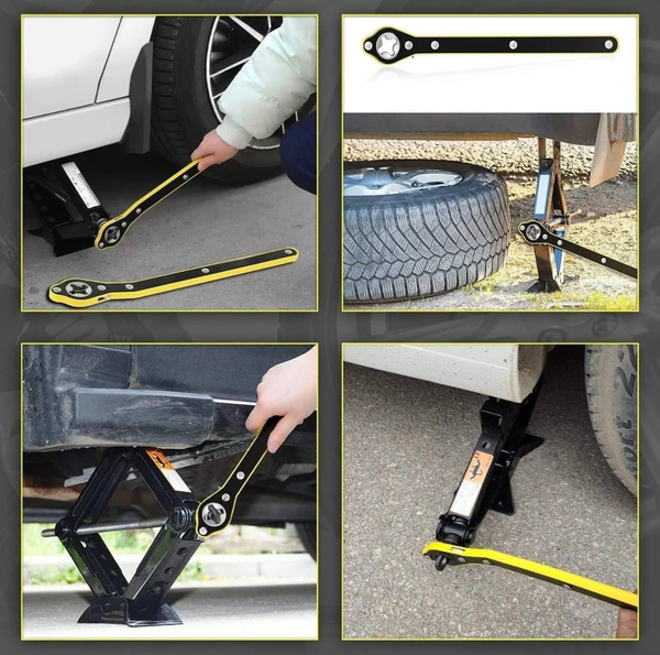 Auto Labor-Saving Jack Ratchet Wrench with Long Handle, Car Jack and Lug Wrench, Handle Scissor Jack, Tire Wheel Lug Wrench Lift Speed Handle Tool for Motorcycle, Car, SUV