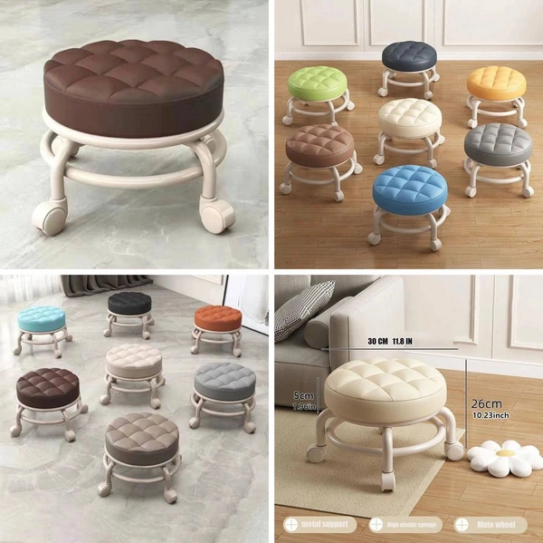 Round Rolling Stool 360° Rotating Rolling Stool Floor Stools Load Capacity 330 Lbs Round Swivel Stool with Wheels for Home Office, Adult, Kids Chair, Garage, Library (Color : Random )