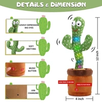 Toys Talking Cactus For Kids Dancing Cactus Toys Can Sing Wriggle & Singing Recording Repeat What You Say Funny Education Toys Playing Home Decor Items For Kids,Green