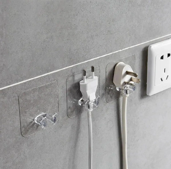 Multifunctional Mobile phone holder, Power Plugs Socket Holder, Wall Mounted Transparent, Self Adhesive Stick on Hook for Keys/Accessories ( Set Of 5pcs )