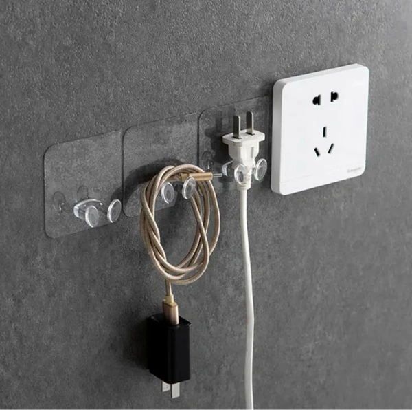 Multifunctional Mobile phone holder, Power Plugs Socket Holder, Wall Mounted Transparent, Self Adhesive Stick on Hook for Keys/Accessories ( Set Of 5pcs )
