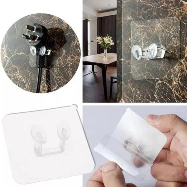 Multifunctional Mobile phone holder, Power Plugs Socket Holder, Wall Mounted Transparent, Self Adhesive Stick on Hook for Keys/Accessories ( Set Of 5pcs )