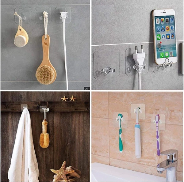 Multifunctional Mobile phone holder, Power Plugs Socket Holder, Wall Mounted Transparent, Self Adhesive Stick on Hook for Keys/Accessories ( Set Of 5pcs )