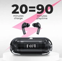 Pro Transparent TWS Earbud, Bluetooth Earbuds with Display, Transparent Design, 30 Hrs Playtime with Fast Charging, Bluetooth 5.3 + ENC, 13mm HD BASS Drivers, IPX7 Sweat-Proof (Purple)