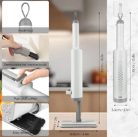 Portable Self-Squeeze Mini Mop, Short Rotatable Hand Wash-Free Flat Squeeze Mop with Crevice Brush and 2 Reusable Microfiber Pads, Floor Cleaning System for Bathroom Kitchens Tableware Desktop