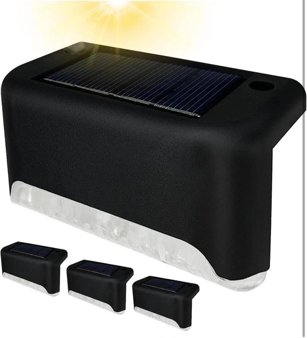 Boundary Solar Stairs Light Automatic Sensor Weather Resistant Easy Installation Energy Efficient Outdoor Versatile Lamp for Home Garden Balcony (Black, Pack of 4)