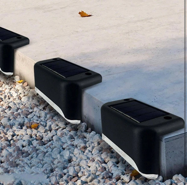 Boundary Solar Stairs Light Automatic Sensor Weather Resistant Easy Installation Energy Efficient Outdoor Versatile Lamp for Home Garden Balcony (Black, Pack of 4)