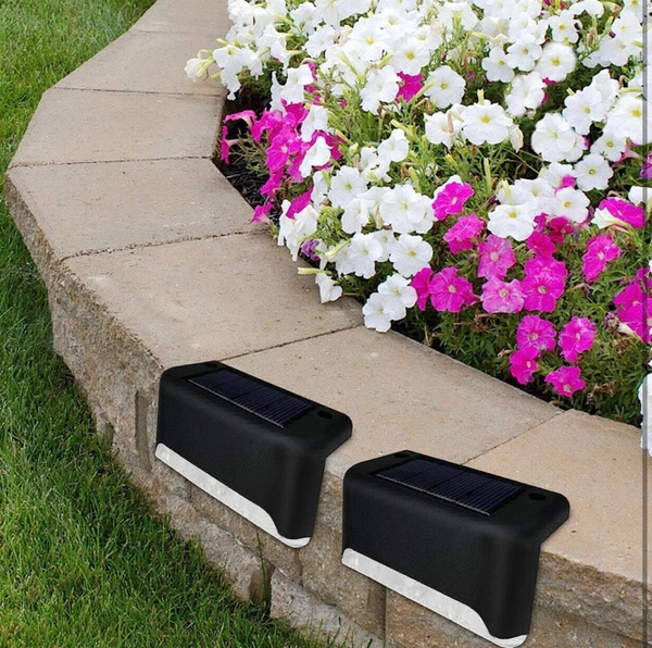 Boundary Solar Stairs Light Automatic Sensor Weather Resistant Easy Installation Energy Efficient Outdoor Versatile Lamp for Home Garden Balcony (Black, Pack of 4)