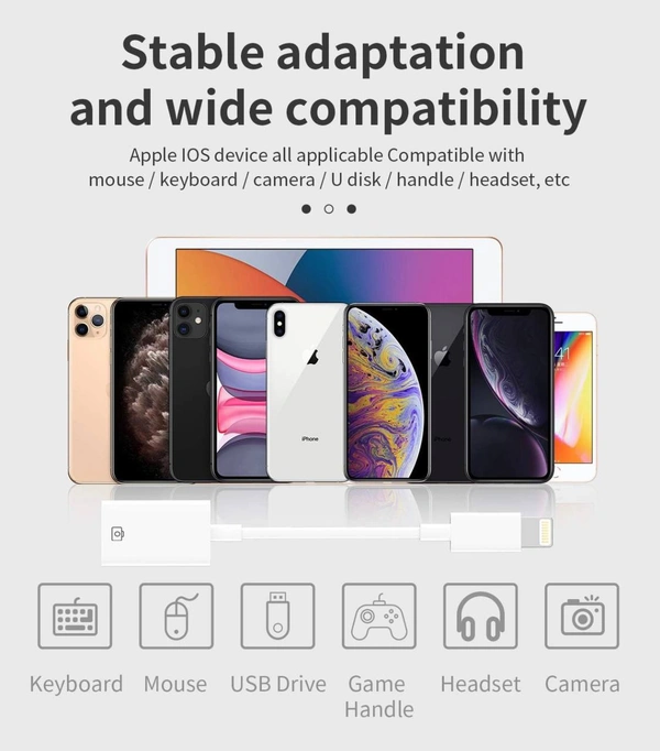 Lightning Male to USB Female Adapter OTG Cable for Apple iPhone 11 12 Mini max pro xs xr x se2 7 8plus Ipad air3 A Camera Memory Stick Connector Keyboard and Mouse Flash Drive Connection Kit Splitter