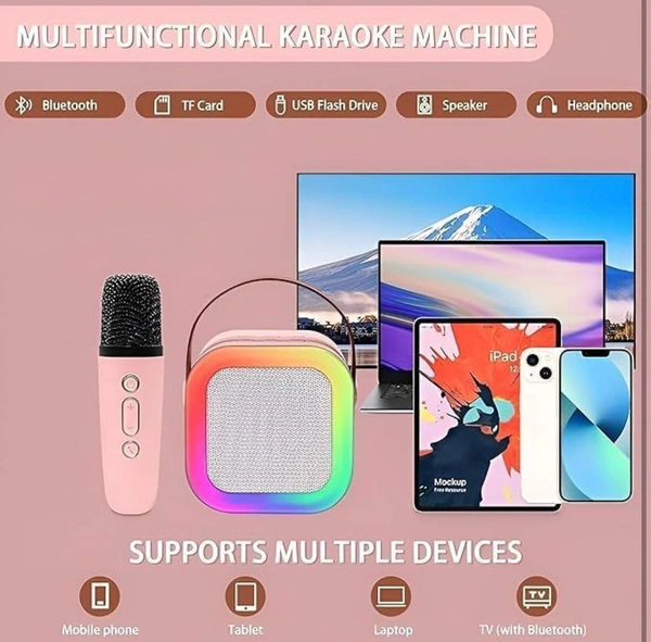 K12 Speaker Machine Bluetooth-Compatible Wireless Karaoke Mic Speaker Multi-Compatibility Modes, RGB Lights | Party POP Bluetooth Speaker with Mic, Koroke Mike