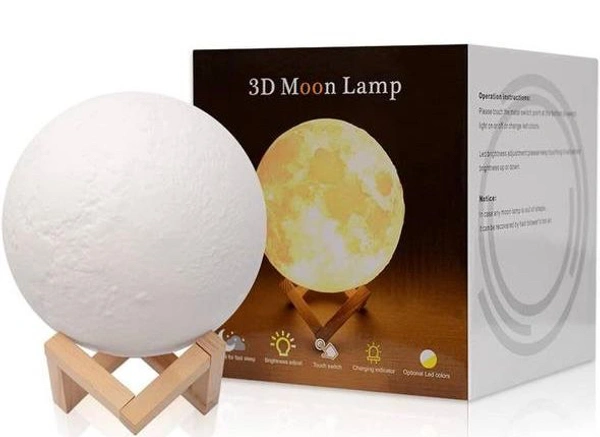 3D Moon Lamp, 7 Colors Touch Control Moon Night Light with Wooden Base, USB Rechargeable Dreamy 3D Star Moon Light for Kids Bedroom, Living Room