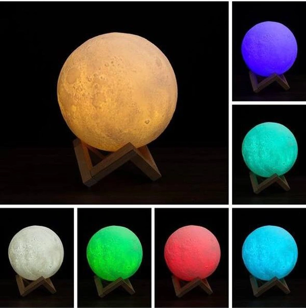 3D Moon Lamp, 7 Colors Touch Control Moon Night Light with Wooden Base, USB Rechargeable Dreamy 3D Star Moon Light for Kids Bedroom, Living Room