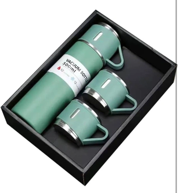 500ML Stainless Steel Water Bottle with Gift Box | Thermos with Coffee Tumbler Tea Mug Set Portable | Business | Travel (Black, Pack of 1)