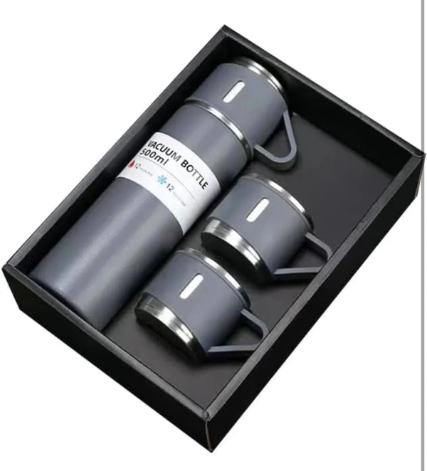 500ML Stainless Steel Water Bottle with Gift Box | Thermos with Coffee Tumbler Tea Mug Set Portable | Business | Travel (Black, Pack of 1)