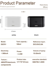 Aromatherapy Mist Humidifier with Essential Oil Diffuser & Flame Light 180mL with Auto Shut-Off Protection for Spa Luxury Home Office